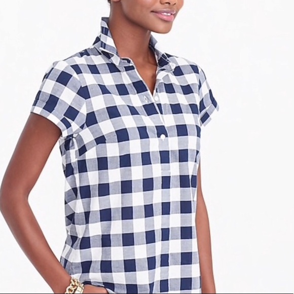 J. Crew Tops - J.Crew Gingham/Plaid Blue Short Sleeve Button Up
